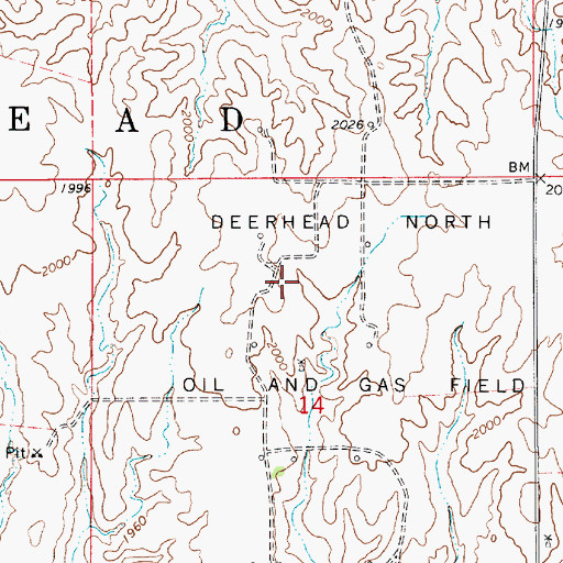Topographic Map of Deerhead North Oil and Gas Field, KS
