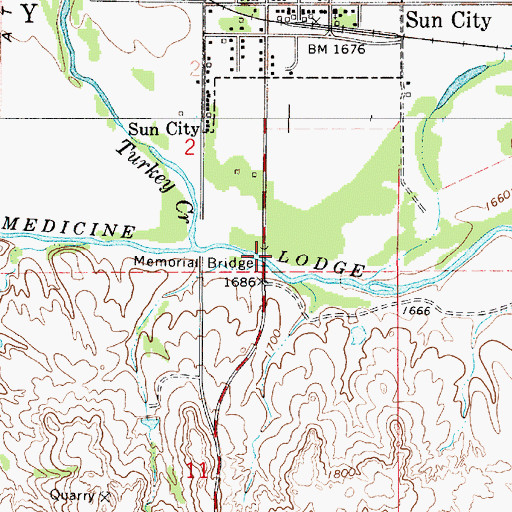 Topographic Map of Memorial Bridge, KS
