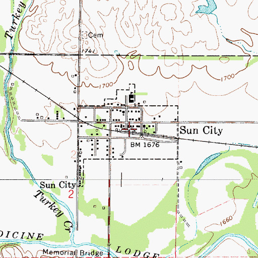 Topographic Map of Sun City, KS