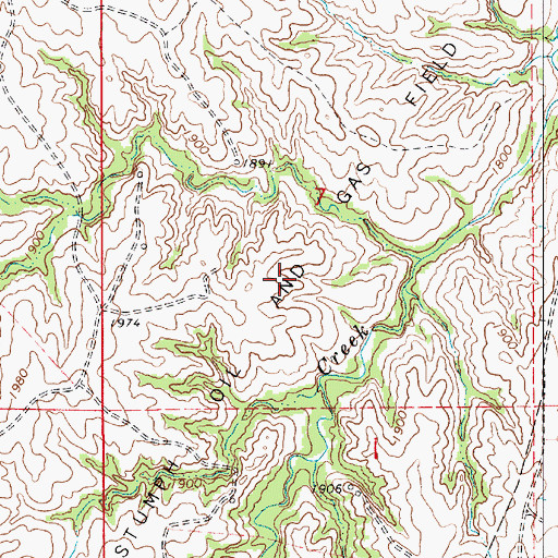 Topographic Map of Stumph Oil and Gas Field, KS