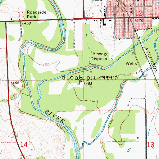 Topographic Map of Bloom Oil Field, KS