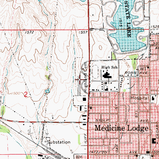 Topographic Map of Highland Cemetery, KS
