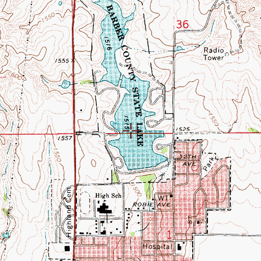 Topographic Map of Barber County State Lake, KS