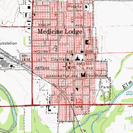 Topographic Map of Medicine Lodge, KS