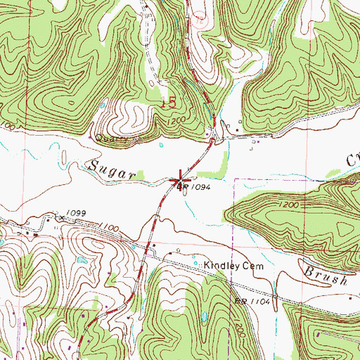 Topographic Map of Brush Creek, AR