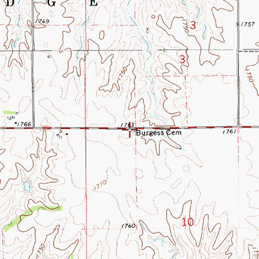 Topographic Map of Burgess Cemetery, KS