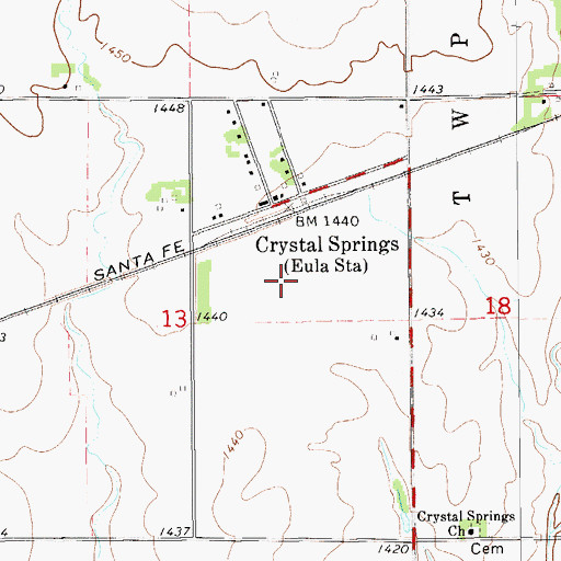 Topographic Map of Crystal Springs, KS