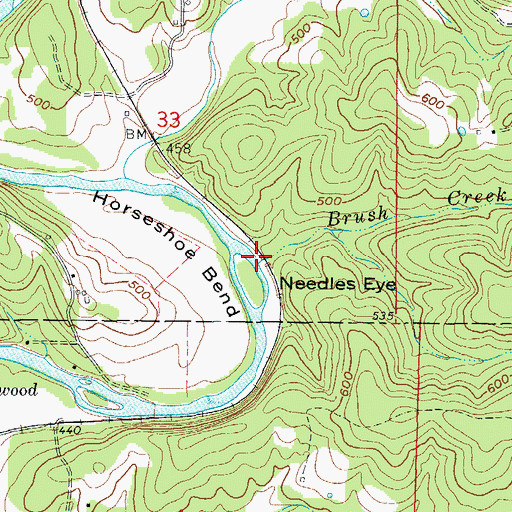 Topographic Map of Brush Creek, AR