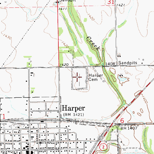 Topographic Map of Harper Cemetery, KS