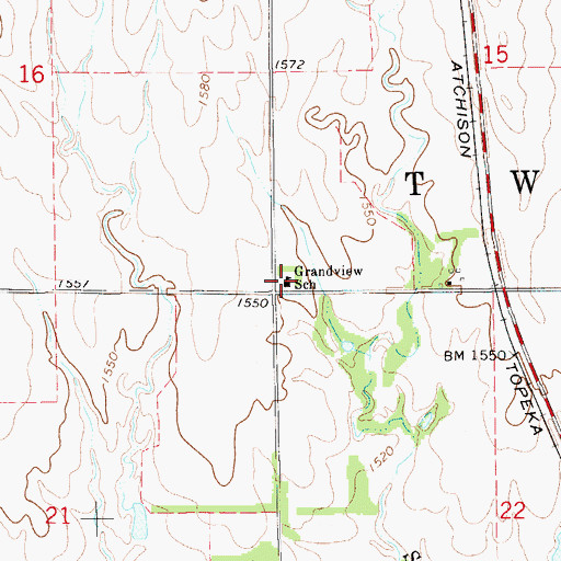 Topographic Map of Grandview School, KS