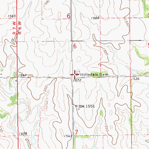 Topographic Map of Hillsdale Cemetery, KS