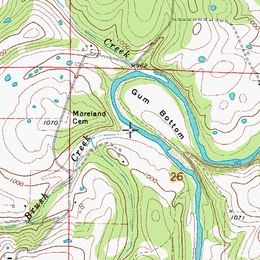 Topographic Map of Brush Creek, AR