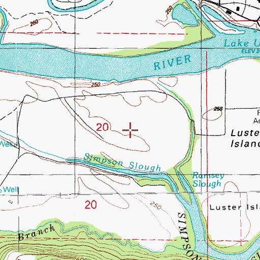 Topographic Map of Brush Island, AR
