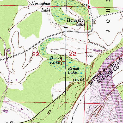 Topographic Map of Brush Lake, AR