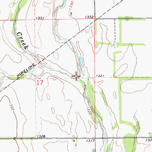 Topographic Map of Rush Creek, KS