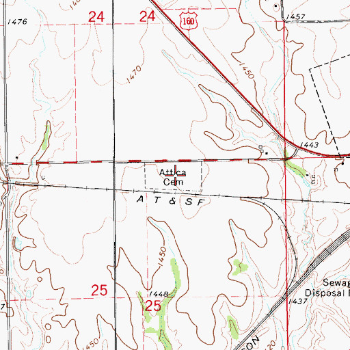 Topographic Map of Attica Cemetery, KS