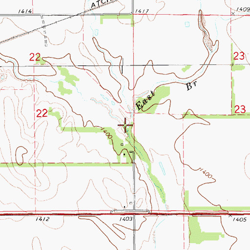 Topographic Map of East Branch Bluff Creek, KS