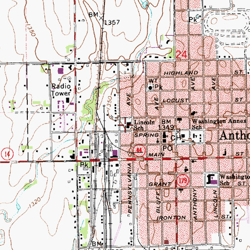 Topographic Map of Lincoln Elementary School, KS