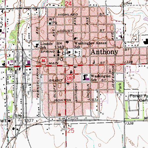 Topographic Map of Washington Annex School, KS