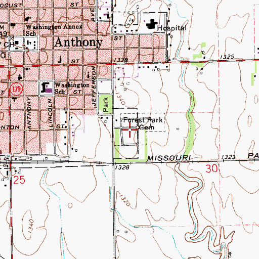 Topographic Map of Forest Park Cemetery, KS