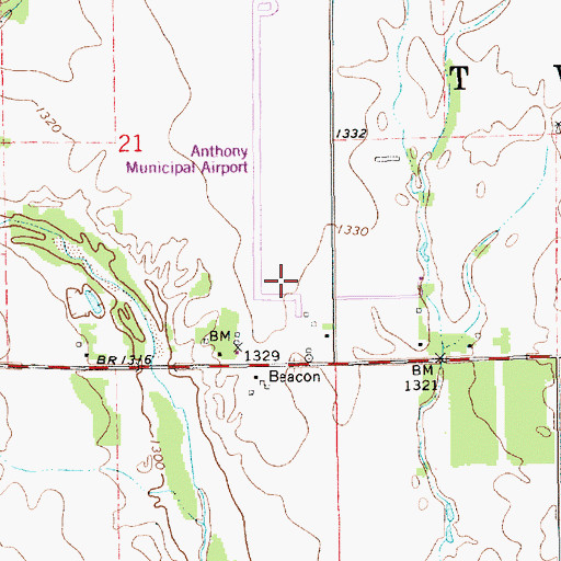 Topographic Map of Anthony Municipal Airport, KS