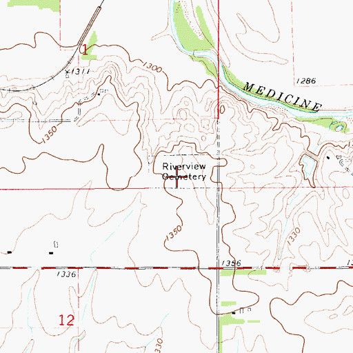Topographic Map of Riverview Cemetery, KS