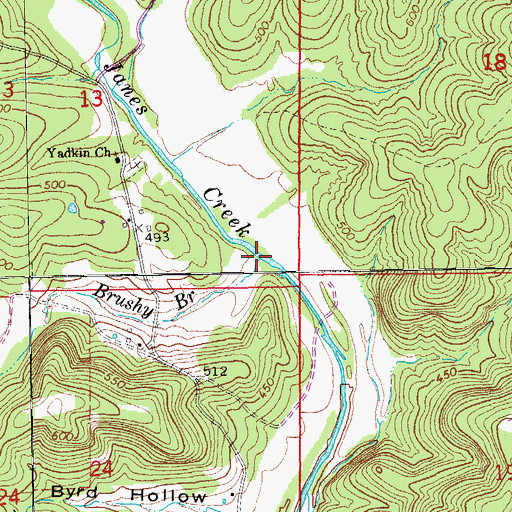 Topographic Map of Brushy Branch, AR