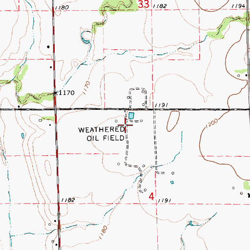 Topographic Map of Weathered Oil Field, KS