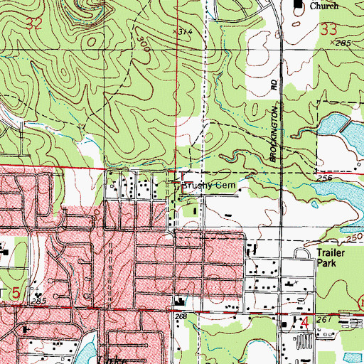 Topographic Map of Brushy Cemetery, AR