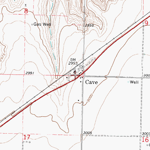 Topographic Map of Cave, KS