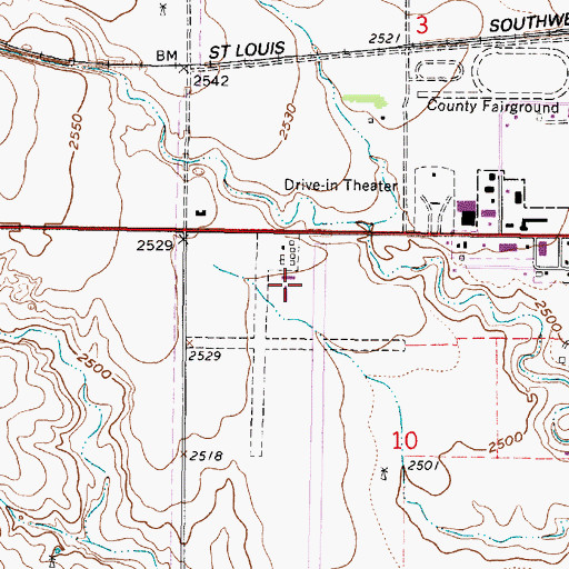 Topographic Map of Meade Municipal Airport, KS