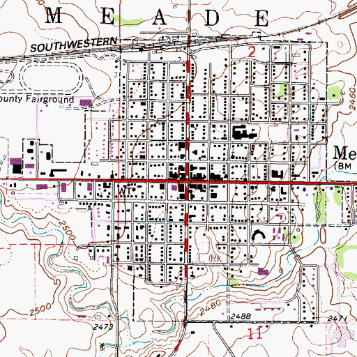 Topographic Map of Meade, KS