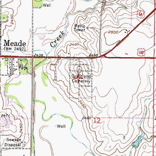 Topographic Map of Graceland Cemetery, KS