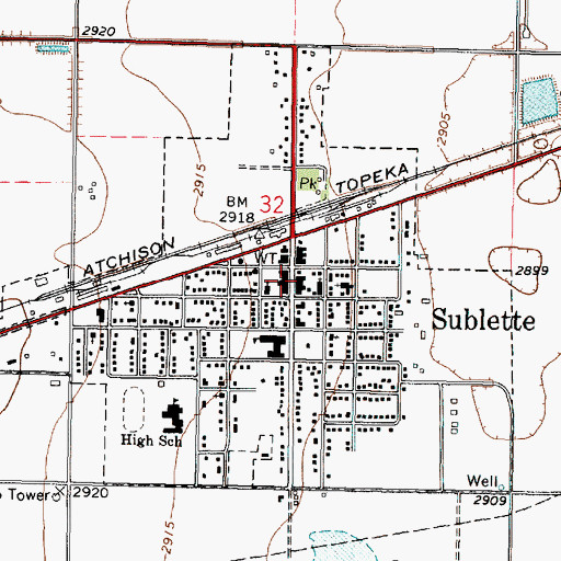 Topographic Map of Sublette, KS