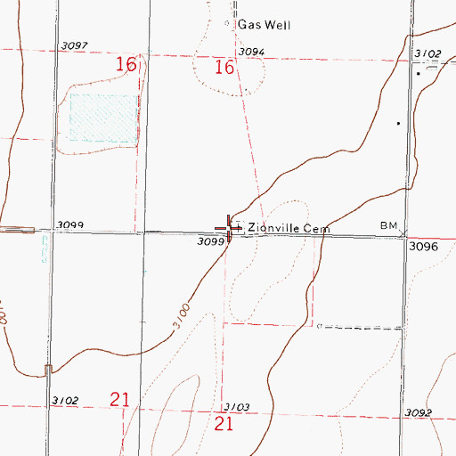 Topographic Map of Zionville Cemetery, KS