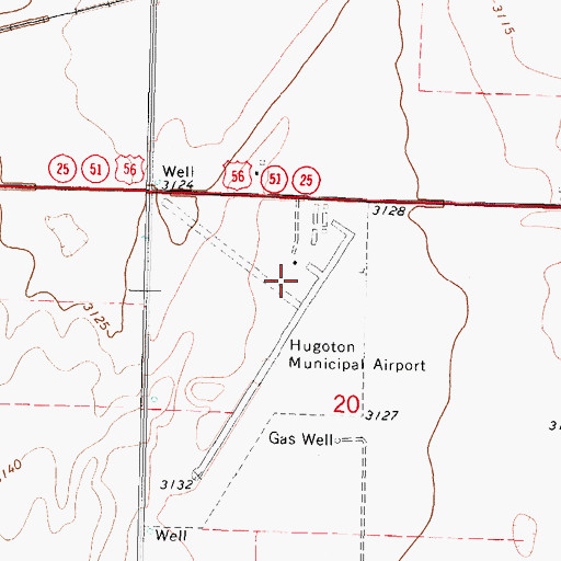 Topographic Map of Hugoton Municipal Airport, KS