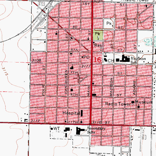 Topographic Map of Hugoton, KS