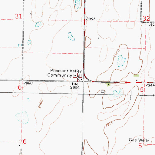 Topographic Map of Pleasant Valley Community Hall, KS