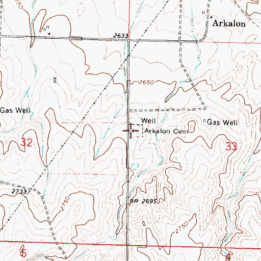 Topographic Map of Arkalon Cemetery, KS