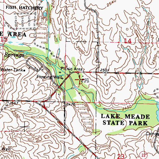 Topographic Map of Meade State Park, KS