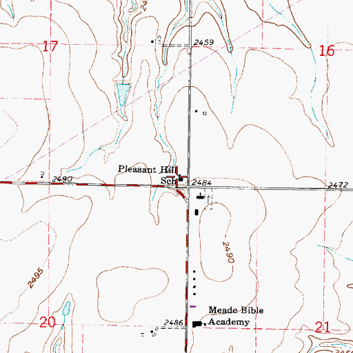 Topographic Map of Pleasant Hill School, KS