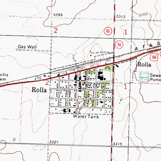 Topographic Map of Rolla, KS