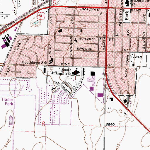 Topographic Map of Liberal South Middle School, KS