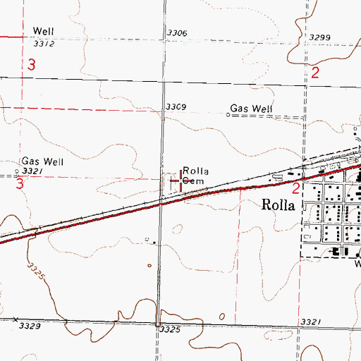 Topographic Map of Rolla Cemetery, KS