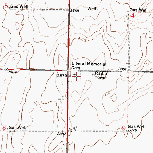 Topographic Map of Liberal Memorial Cemetery, KS