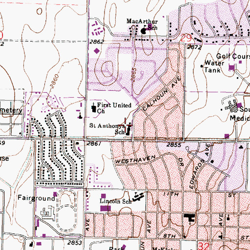 Topographic Map of Saint Anthonys School, KS