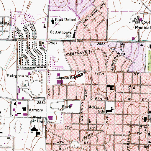 Topographic Map of Lincoln Elementary School, KS