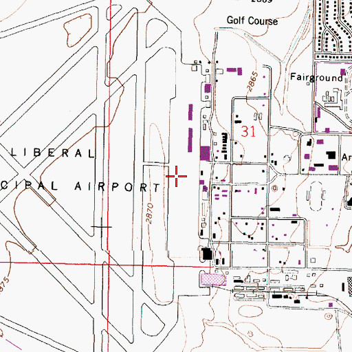 Topographic Map of Liberal Mid-America Regional Airport, KS