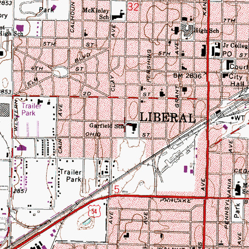Topographic Map of Garfield Elementary School, KS