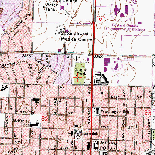 Topographic Map of Light Park, KS